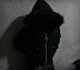 Y2K zipped hoodie aesthetic hip-hop streetwear fashion loose zipper plush jacket solid color top punk rock gothic sweatshirt