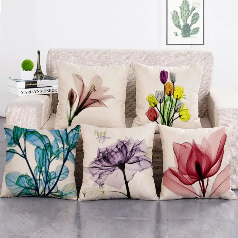 Colorful Flowers Printed Decorative Throw Pillow Floral Plant Cushion Cover Decoration Home Textile For Sofa Home