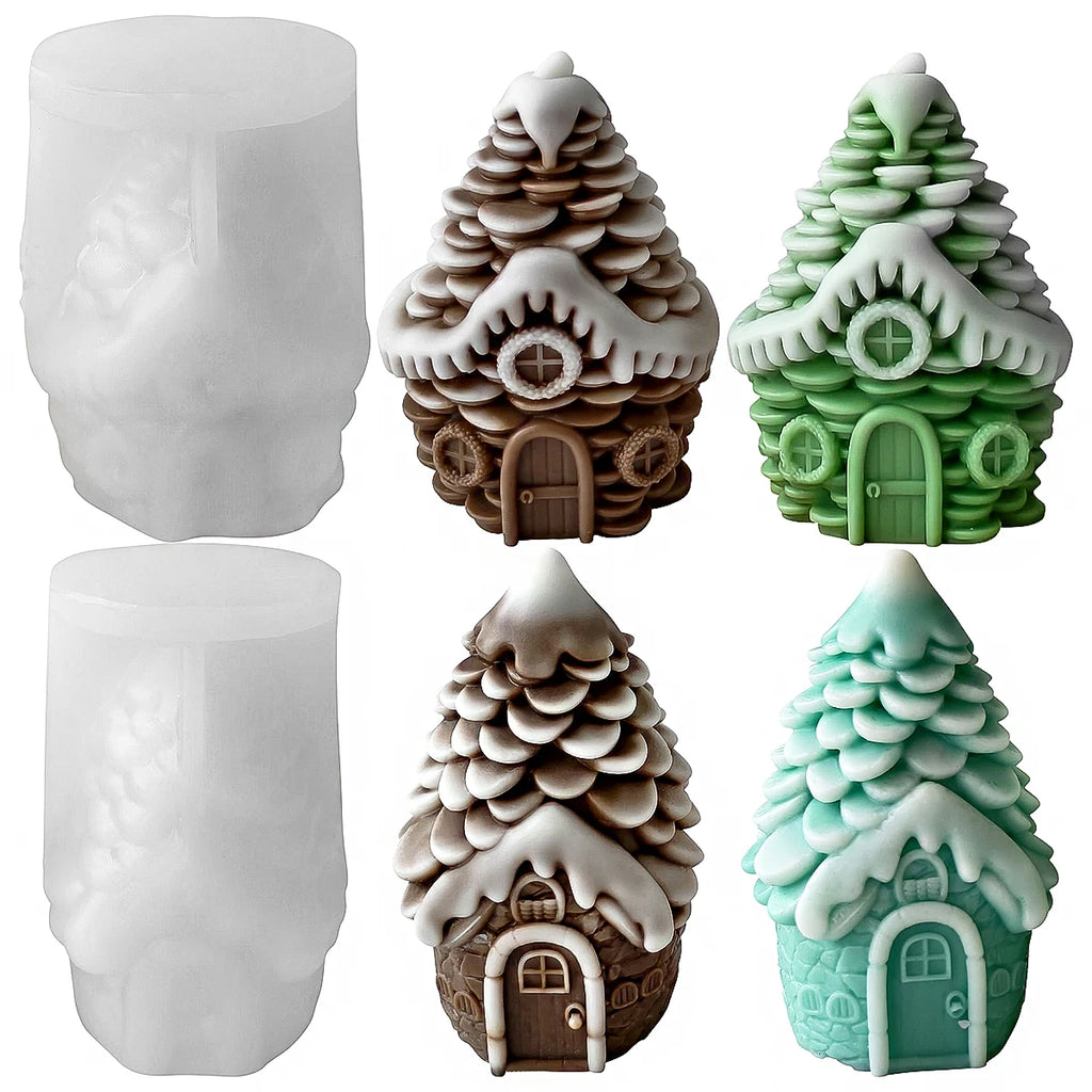 3D Pine Cone Snows House Silicone Candle Mold DIY Handmade Christmas Ornaments Plaster Concrete Mold Xmas Craft Party Deco