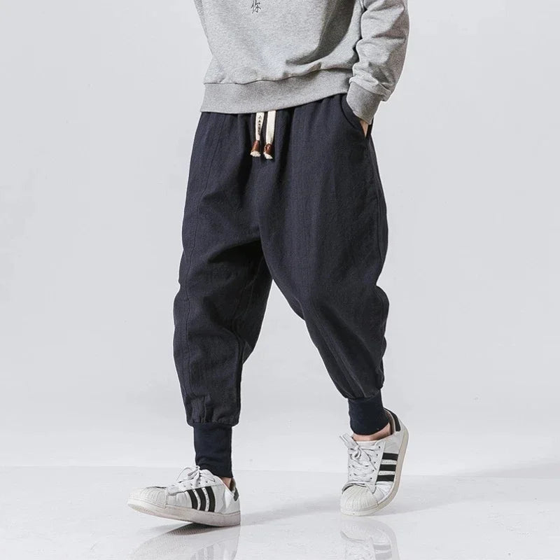 Cotton Harem Pants Men Streetwear Joggers New Baggy Drop-crotch