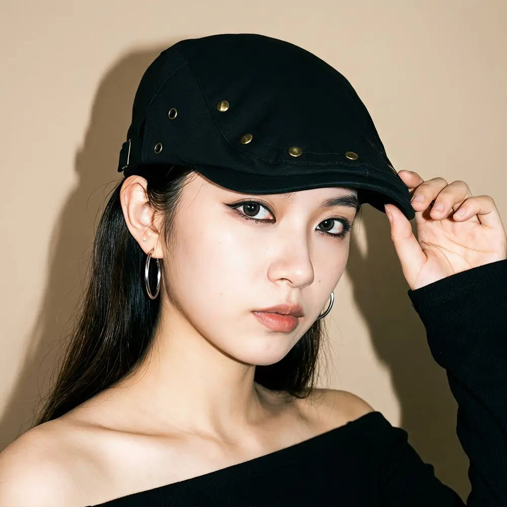 Personality Y2K Rivet Beret Harajuku Cotton Newsboy Cap Visor
