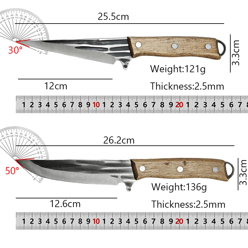 Stainless Steel Boning Knife Forged Kitchen Meat Cleaver Chef Knife Full Tang Butcher Knife Fish Knife with Wood Handle Tools