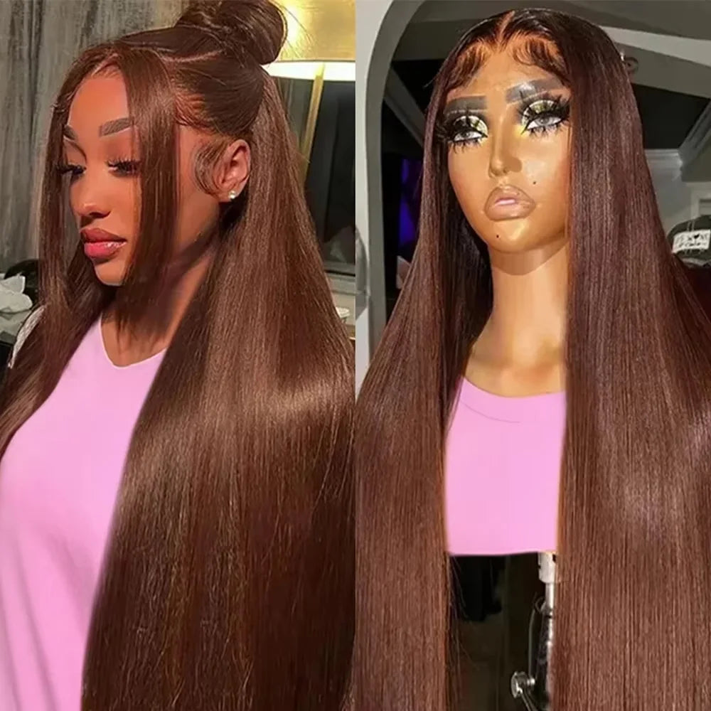 #4 Straight Chocolate Brown Wigs 200% Density 13x4 13x6 HD