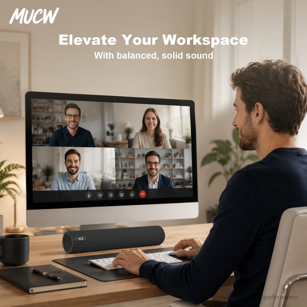 MUCW Minimalist Wired Computer Soundbar Stereo USB Power 3.5mm AUX
