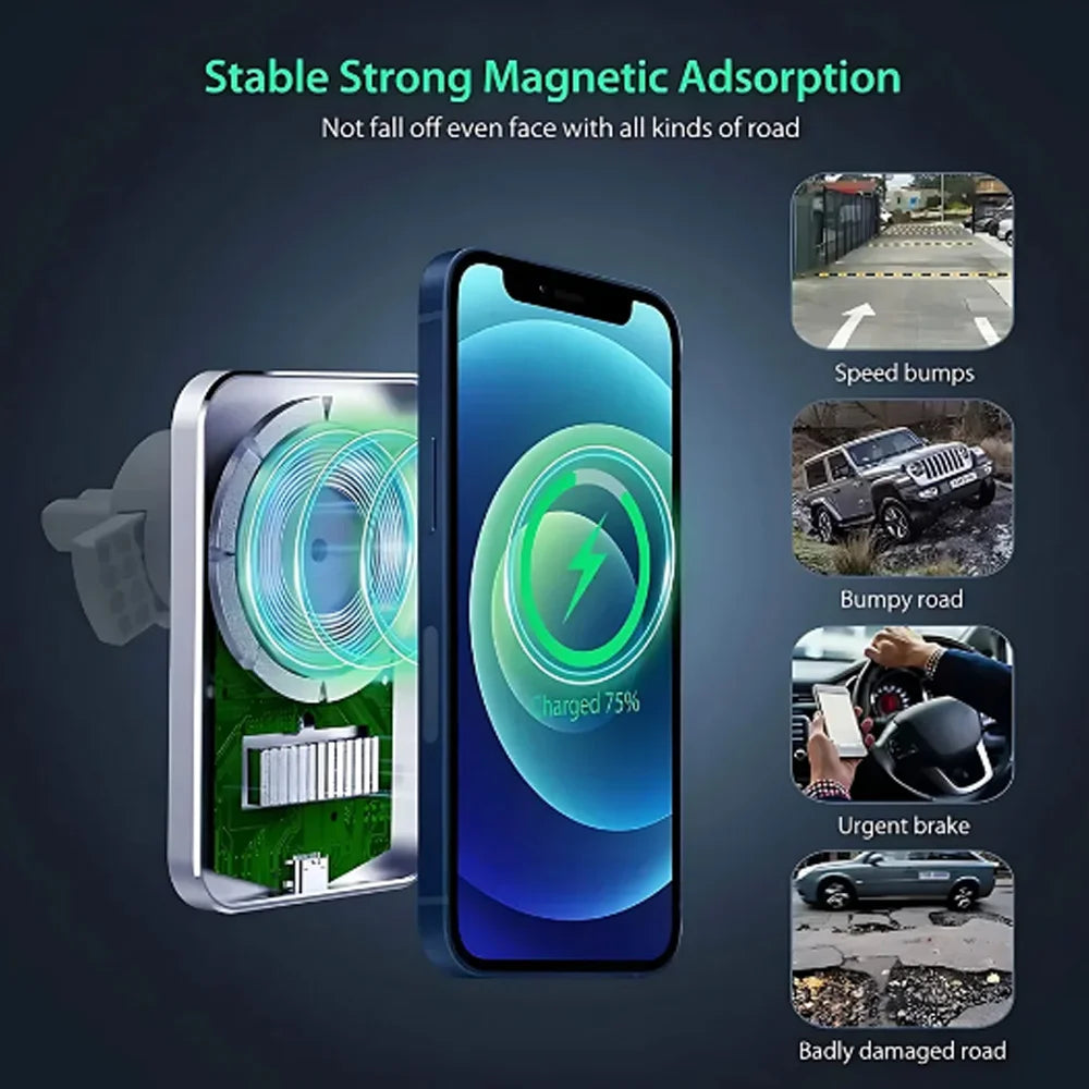 15W Fast Car Wireless Charger Stand Compatible with iPhone1716 15/14/13/12 pro Max Mini - Magnetic Macsafe Air Vent Phone Holder