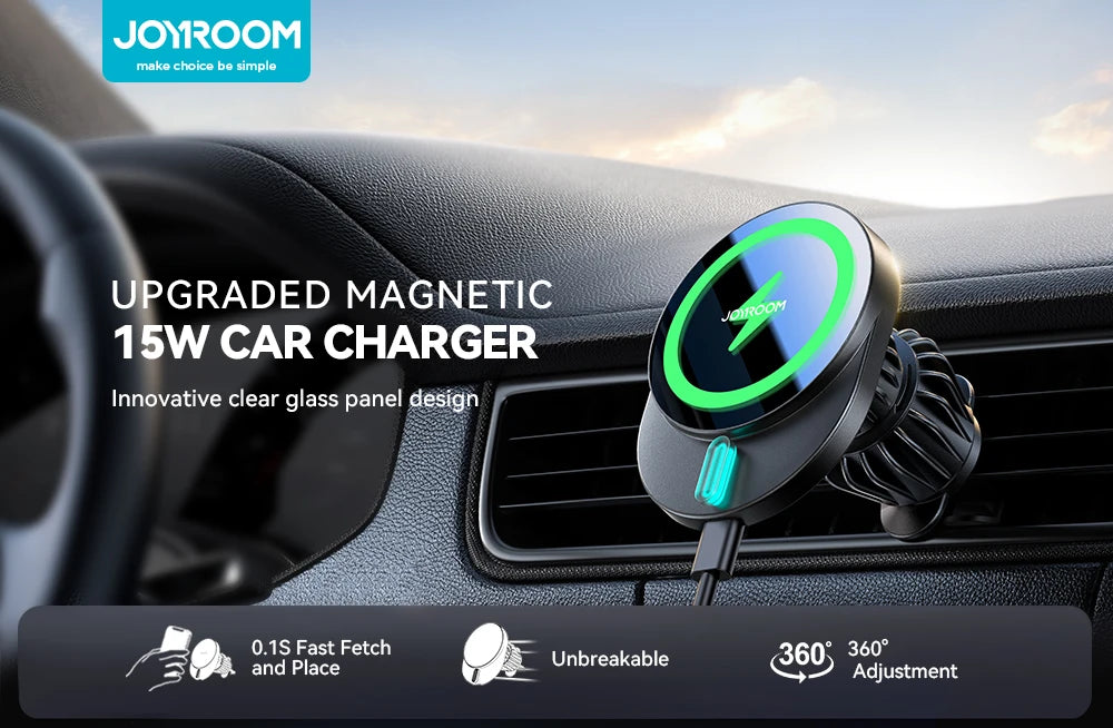 Joyroom 15W Magnetic Car Phone Holder Wireless Charger Fast Charging Car Phone Mount Air Vent Car Mount For iPhone 16-12 Series