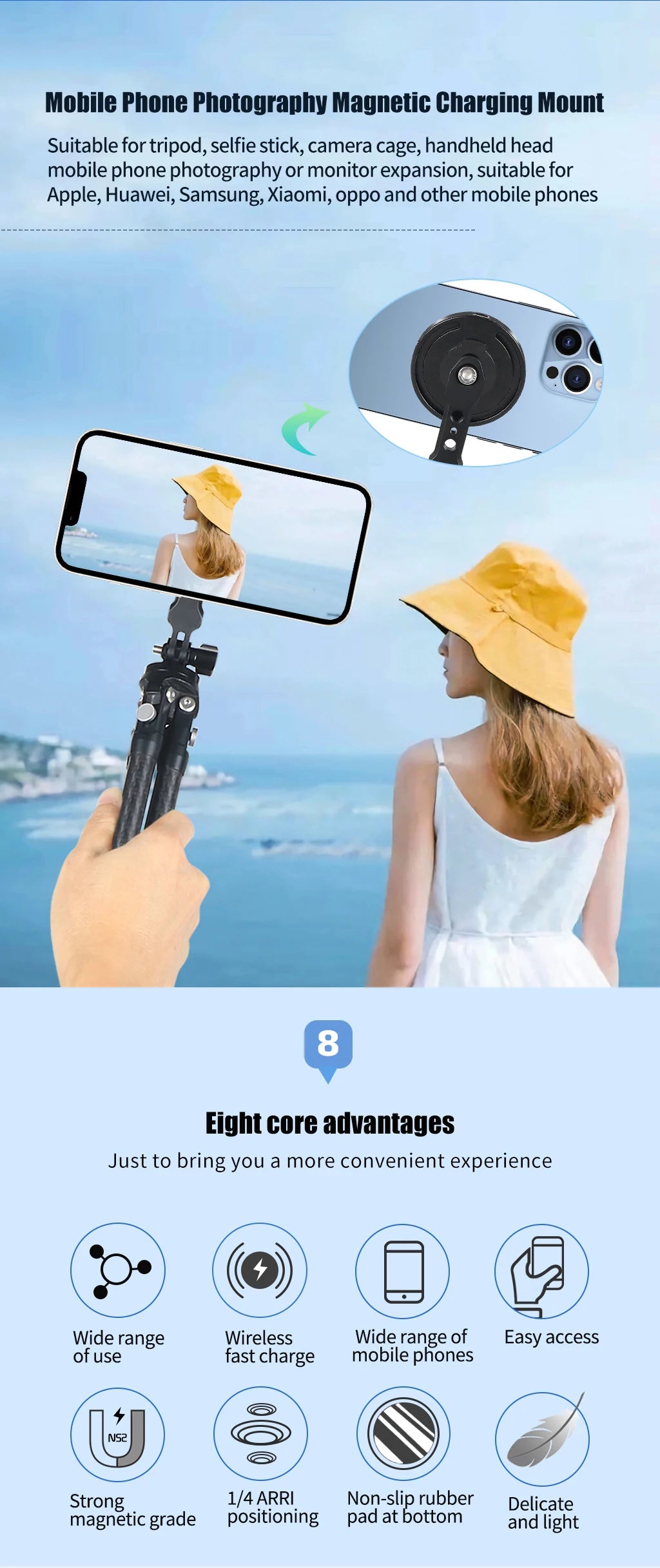 Mobile Phone Holder Stand Magnetic Wireless Charger 15W Tripod Adapter Mount Cold Shoe for Huawei Iphone Magnet Charging Station