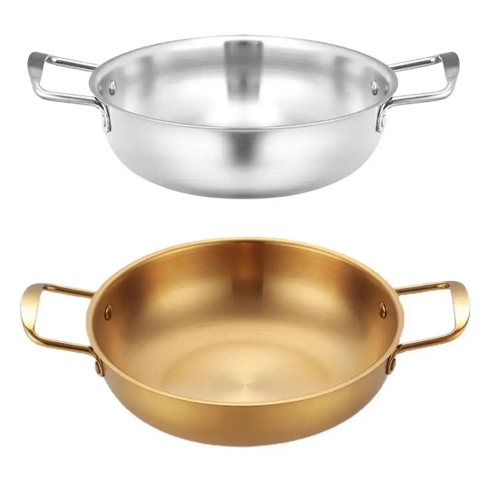 Stainless Steel Instant Noodle Pot Single Person Small Dry Double Flat Pot Seafood Ear Gas Bottomed Household Soup Pot Hotp W4Q0