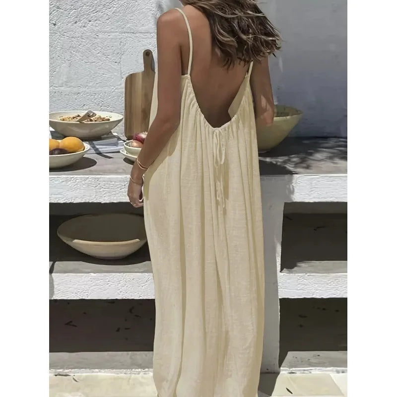 Women's Strapless Backless Long Loose Home Dress Comfortable Sleepwear