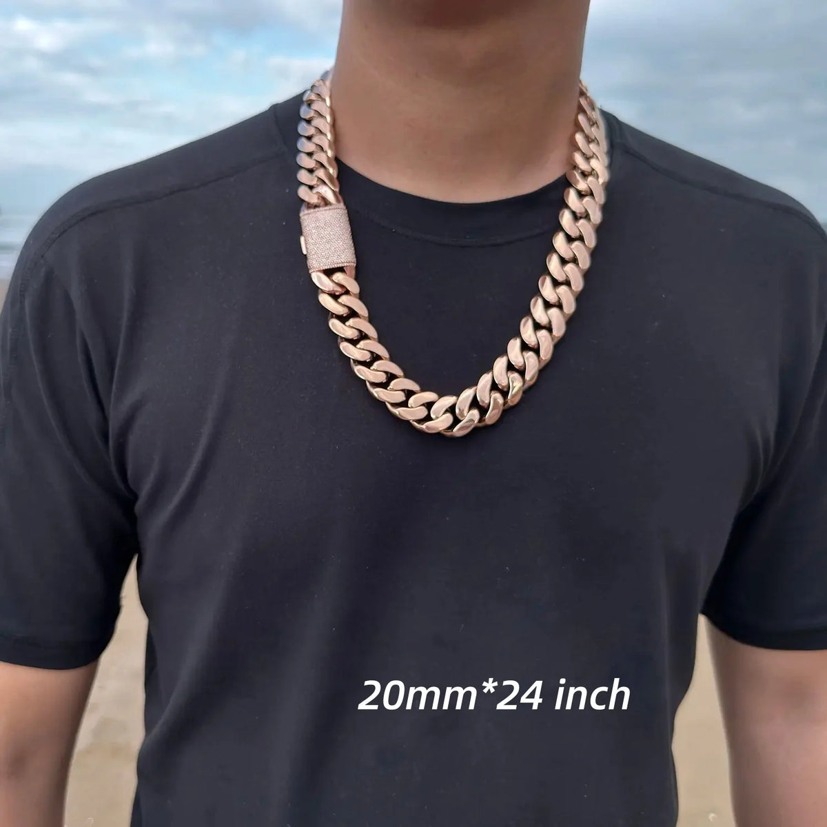Men's Miami Cuban Link Chain, Heavyweight 316L Stainless Steel with Iced Out Moissanite Clasp, Rose Gold Color Hypoallergenic Never-Fade Finish, 14-22mm Necklaces, Heavy Chain, Chunky Necklace, 18-30 Inch,, Adjustable, Bold W