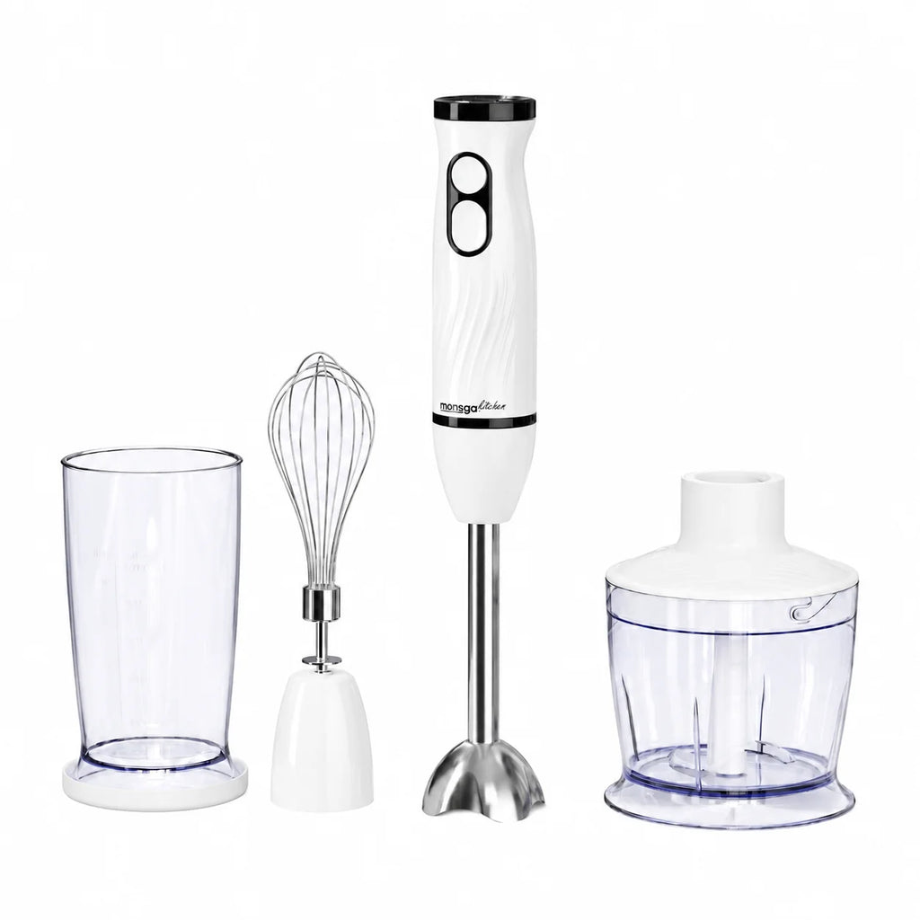 MONSGA Electric Immersion Hand Blender 4 in 1, 2 Speed Detachable Stick Mixer, Egg Whisk, Milk Frother, Vegetable Chopper, Meat Grinder, Juice Mixing Cup for Kitchen Smoothies Soup Baby Food
