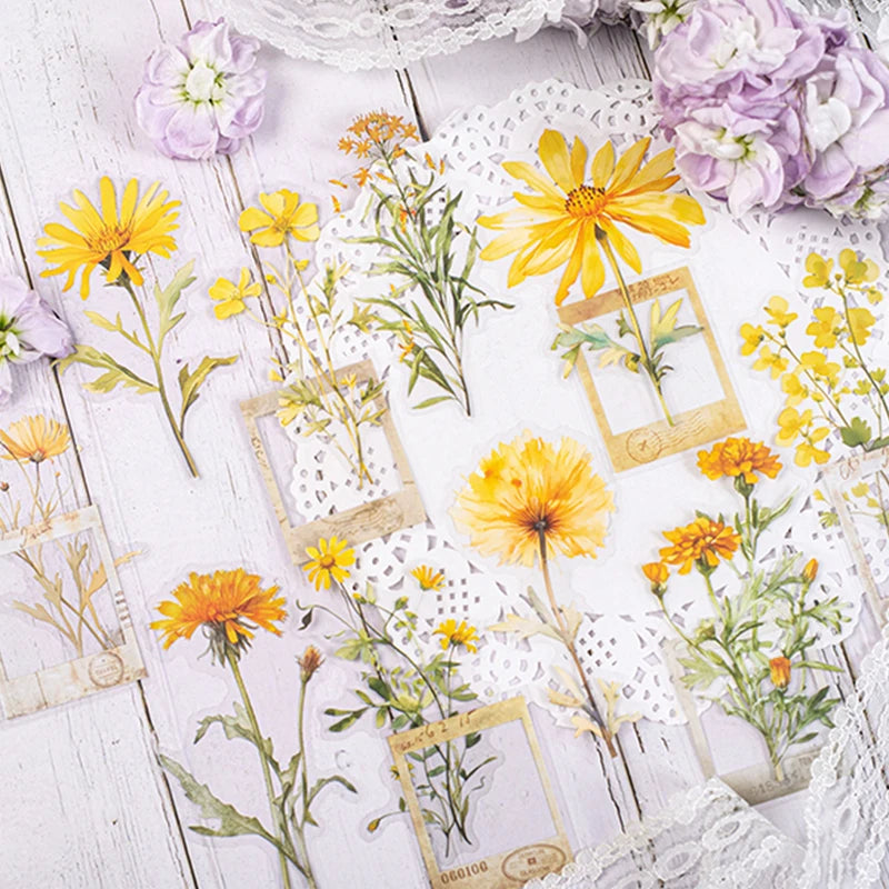 30 pcs film and Flowers Plant Stickers pack Creativity PET Decorative Sticker for DIY Diary Scrapbooking Junk Journal Supplies