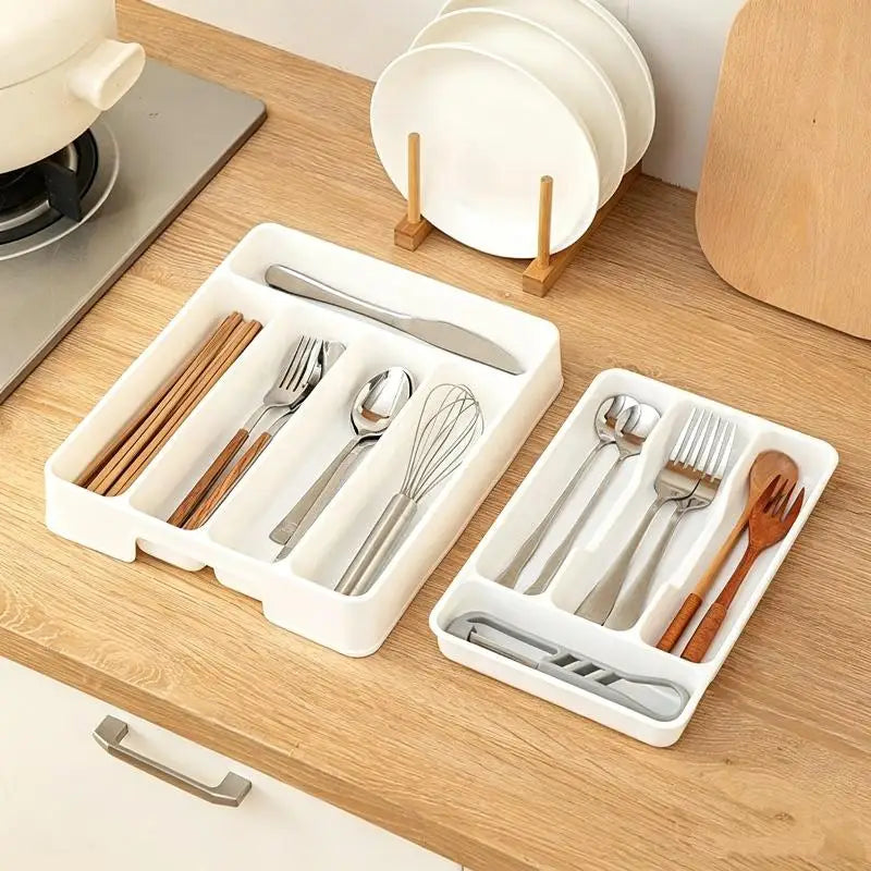 Flatware Organizer White Plastic Stackable Multi Compartments for Kitchen Drawer Pantry Cutlery Silverware Storage Holder