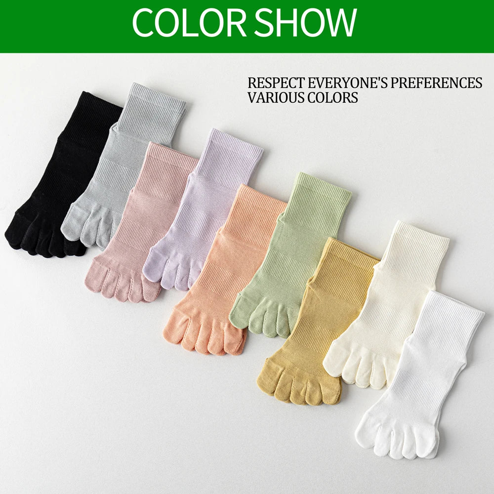 3 Pairs Women's Summer Toe Separator Socks - Pure Cotton, Antibacterial Anti-Odor, Breathable Mesh Design for Fungal Protection