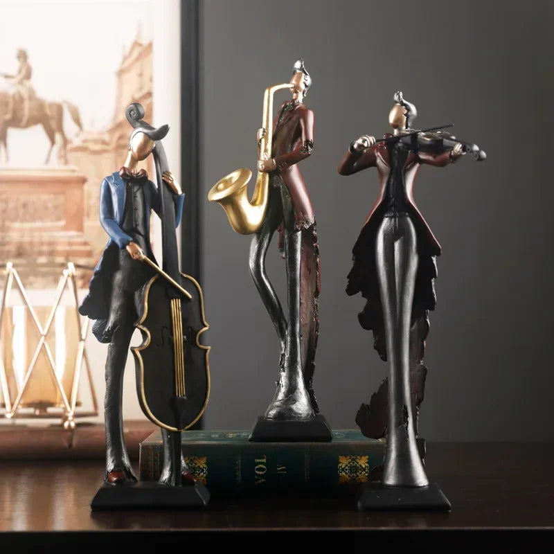 Vintage Play An Instrument Band Decoration Art Character Model Statue Creativity Figurines For Interior Desk Accessories Crafts