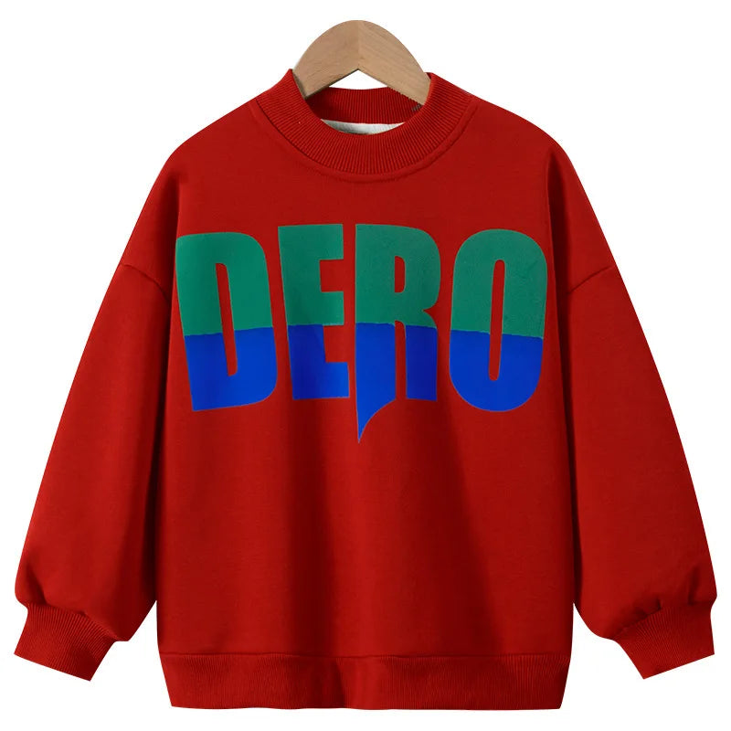 Winter Boys Warm Fleece Lined Half Turtleneck Alphabet Sweatshirt School Kids Track Pullover Coat Tops Child Work Jumper 3-16Yrs