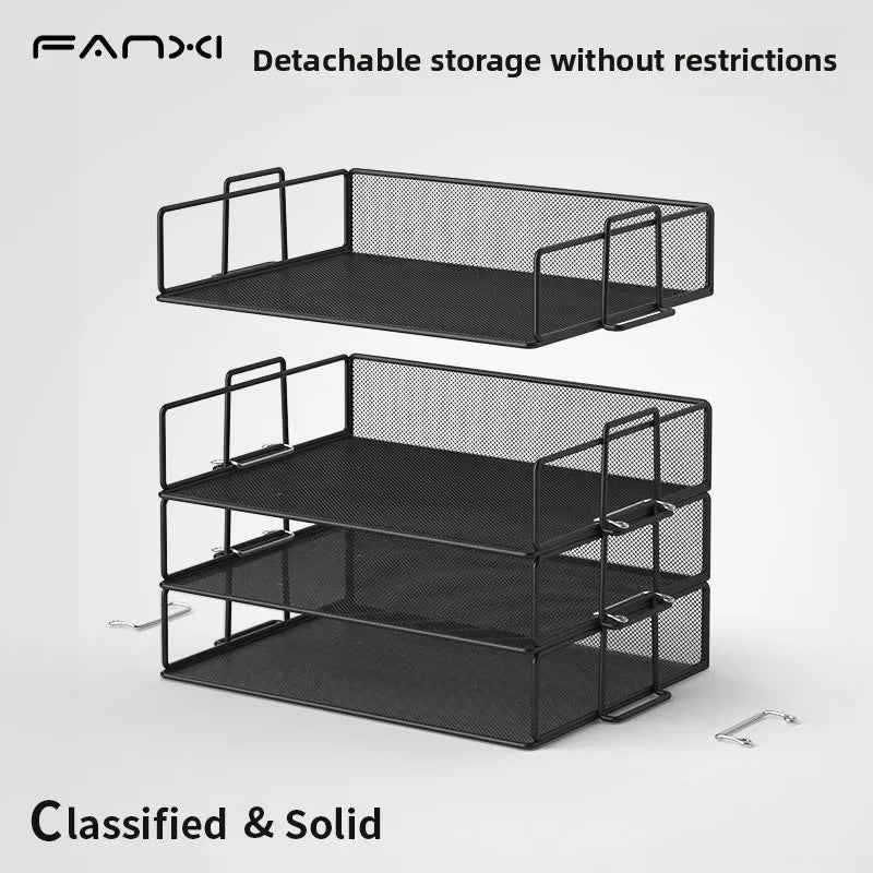Stackable Paper Tray Desk Organizer, 4-Tier Metal Mesh Letter Organizers for School Multi-Functional Desktop Storage