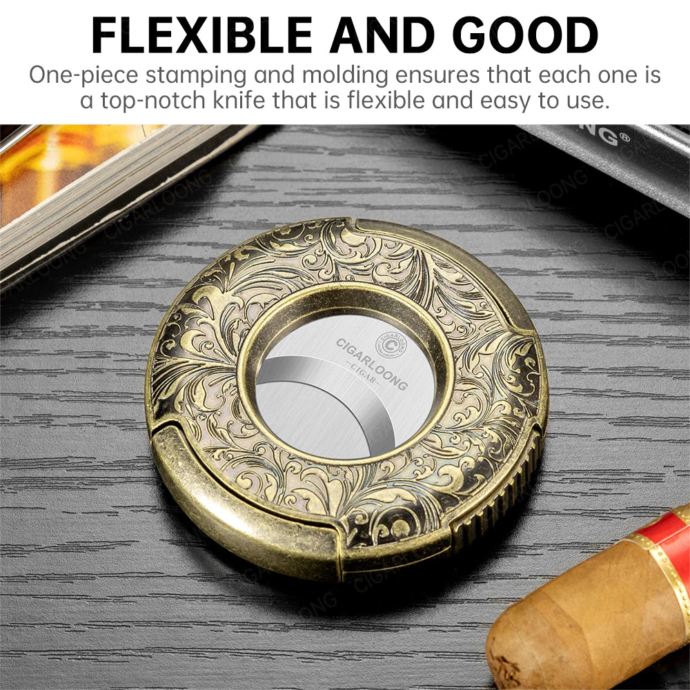 CIGARLOONG Cigar Cutter Portable Round Scissors Stainless Steel Large Caliber Smooth Flat Cutter Art Gift Box Packaging CE-25FJ