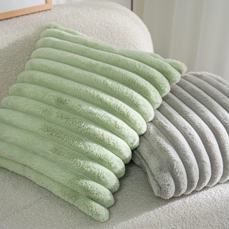 Artificial Rabbit Fur Square Cushion Cover Simple Stripe Super Soft Pillowcase 45x45 Cm Sofa Decorative Cushion Cover