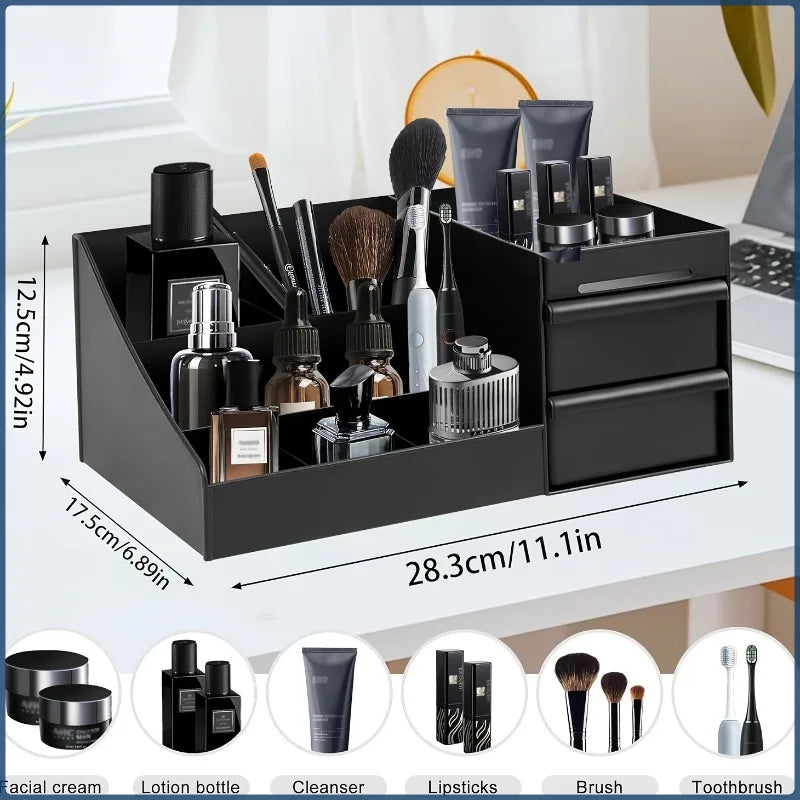 Men's Perfume & Cologne Organizer with Drawers - Countertop Cosmetic Storage Box Suitable for Skincare, Toiletries