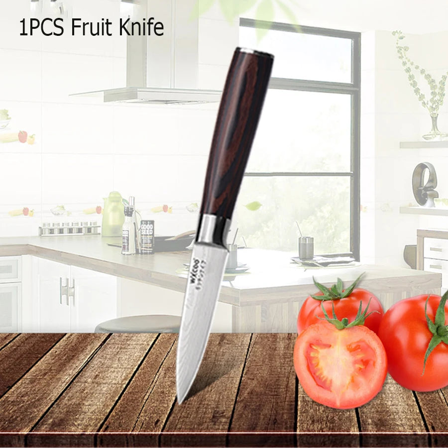 WXCOO Japanese Knife Set with Knife Bag Kitchen Knives Damascus Laser Fish Fillet Meat Cleaver Fruit Peeler Santoku Cutter