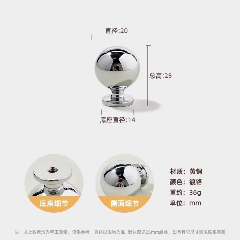Santaya Brass Drawer Round Knobs Chrome Bright Silver Modern Minimalist Dresser Handle Single Hole Ball Kitchen Cabinet Pulls