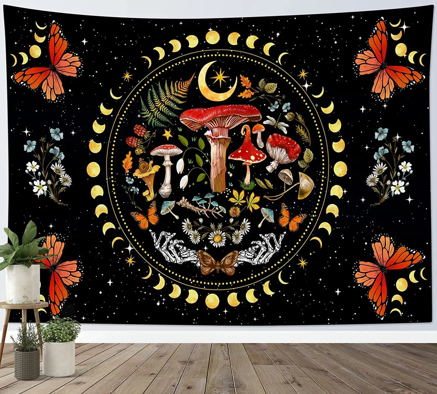 Butterflies and Moths Tapestry Black and White Flower Tapestry Wall Hanging Beach Blanket Romantic Bedroom Dorm Home Decor