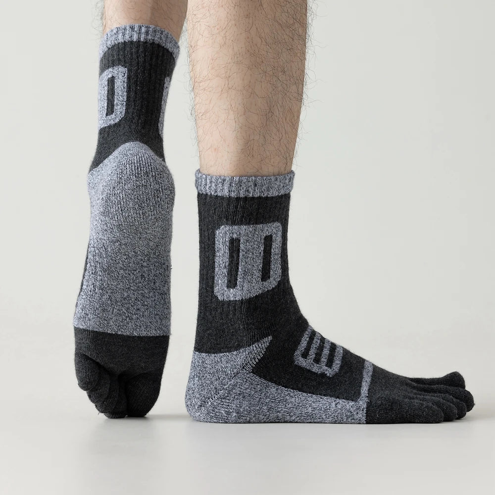 3 Pairs Fleece Toe Socks Men Autumn Winter Warm Five Finger Socks Man High Quality Cotton Sports Crew Socks Running