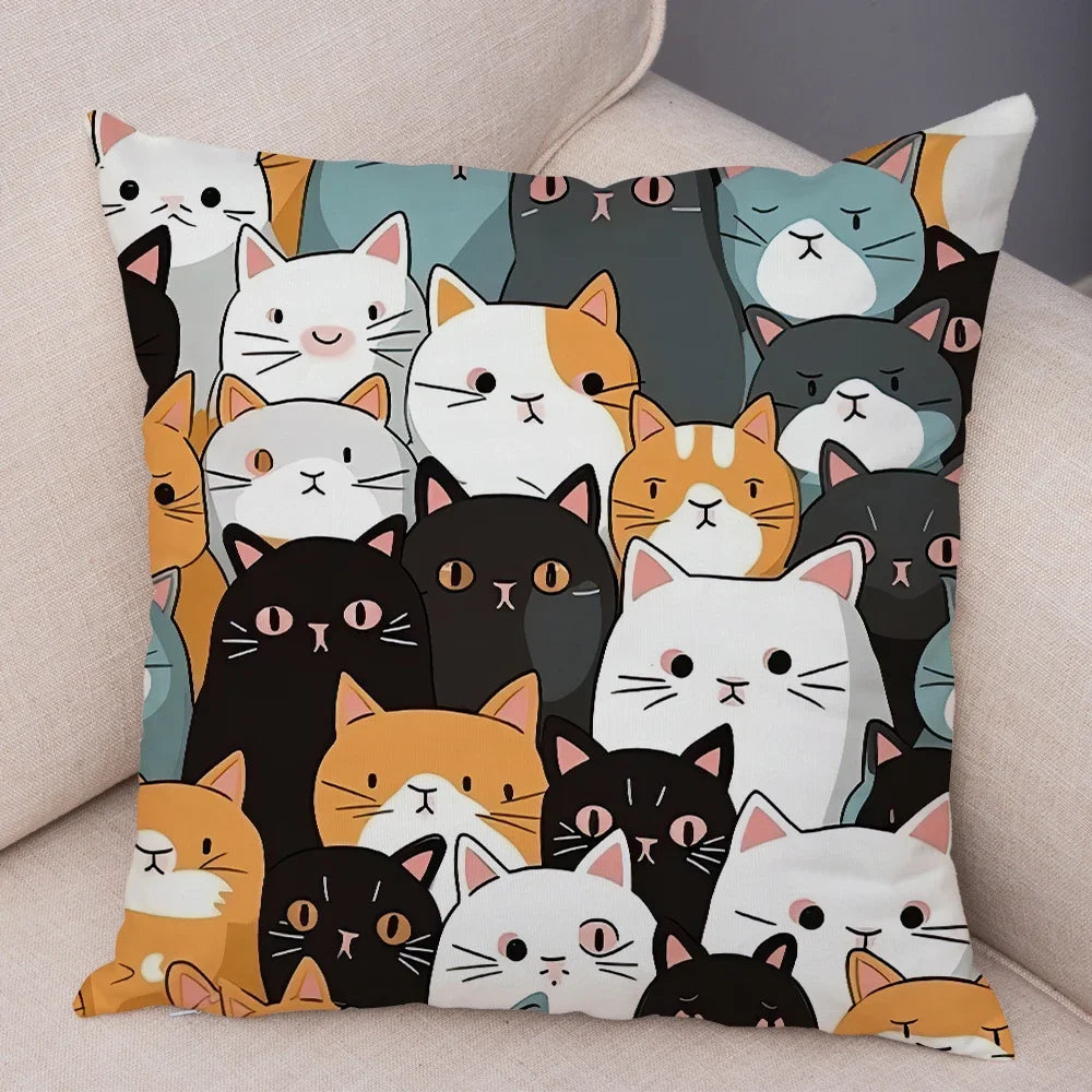 Cute Pet Hello Cat Cushion Cover Double Print Soft Plush Pillowcase for Sofa Home Car Decor Cartoon Animal Pillows Case 45x45cm