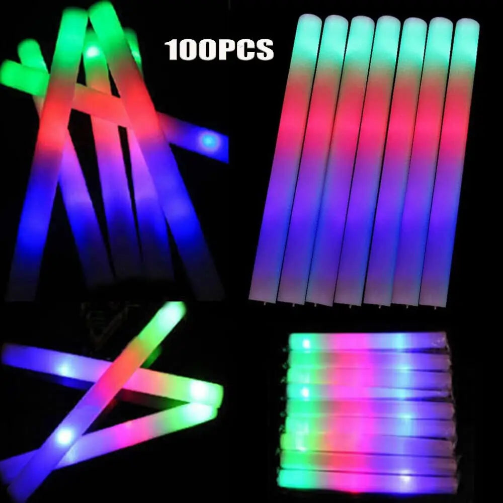 LED Foam Glow Sticks, 100 Pack