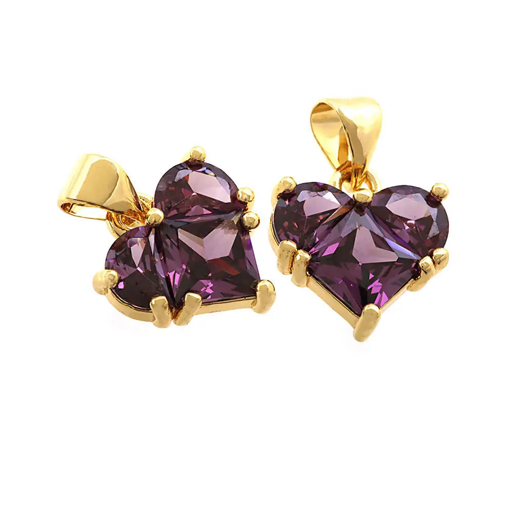 18K Gold Color Brass and Zircon Heart Charms Pendants