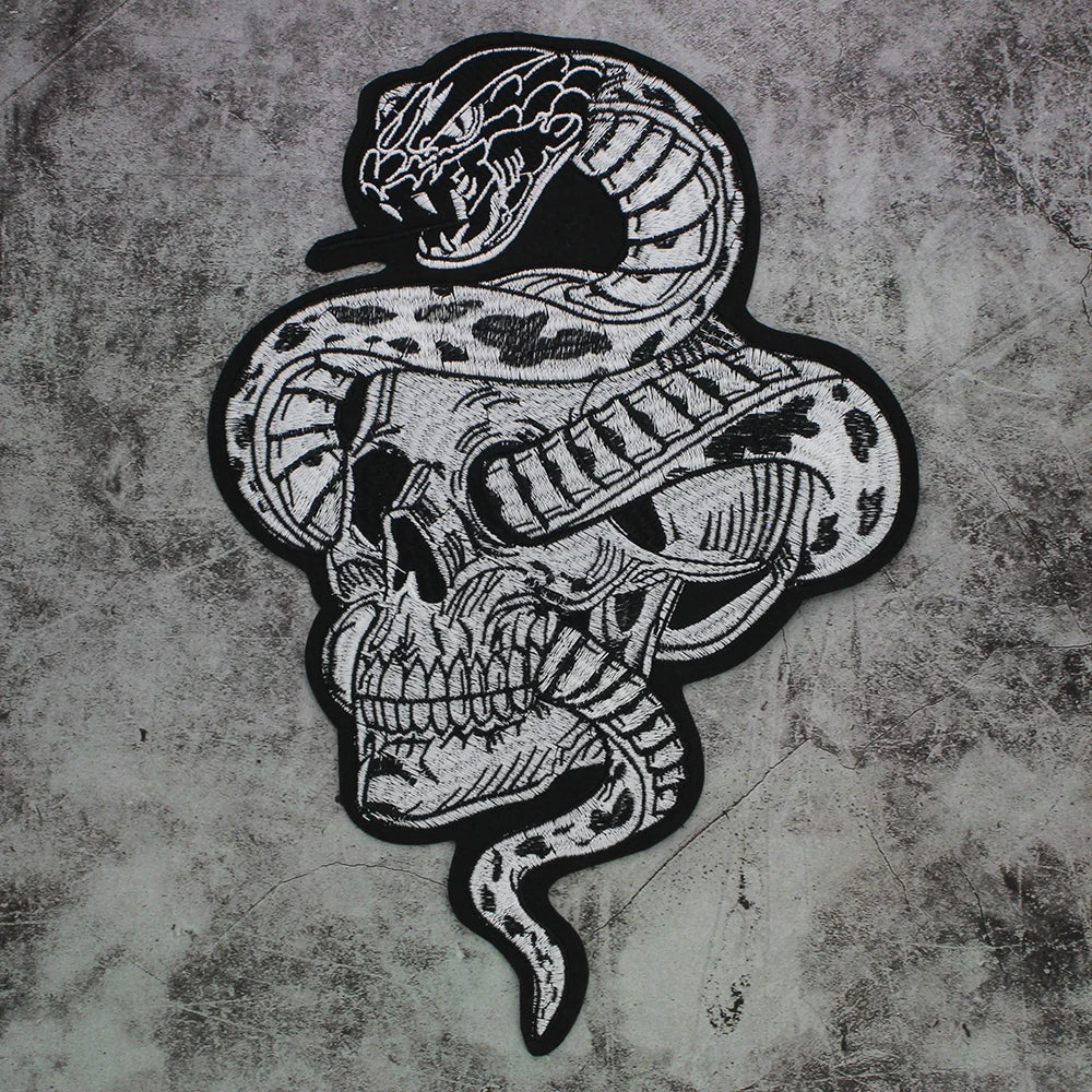 Large Skull Snake flower Biker Patches Iron on Embroidery Back Applique Jackets DIY Motorcycle Patch for Clothing Punk  Badge