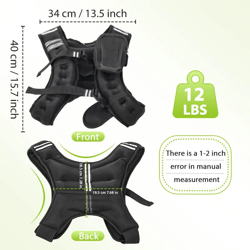 12lb Weight Vest with Reflective Stripe/Pocket for Workout