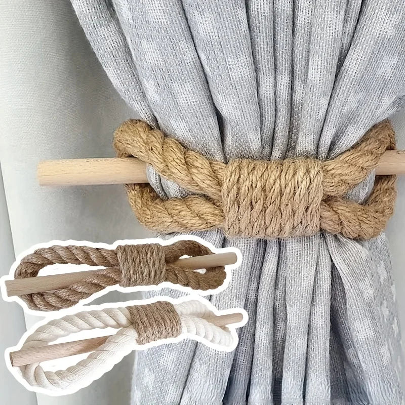 1pc Solid Wooden Stick, Simple Curtain Binding Rope, Curtain Tieback, Curtain Buckle Curtain Holdback For Room Decor home decor