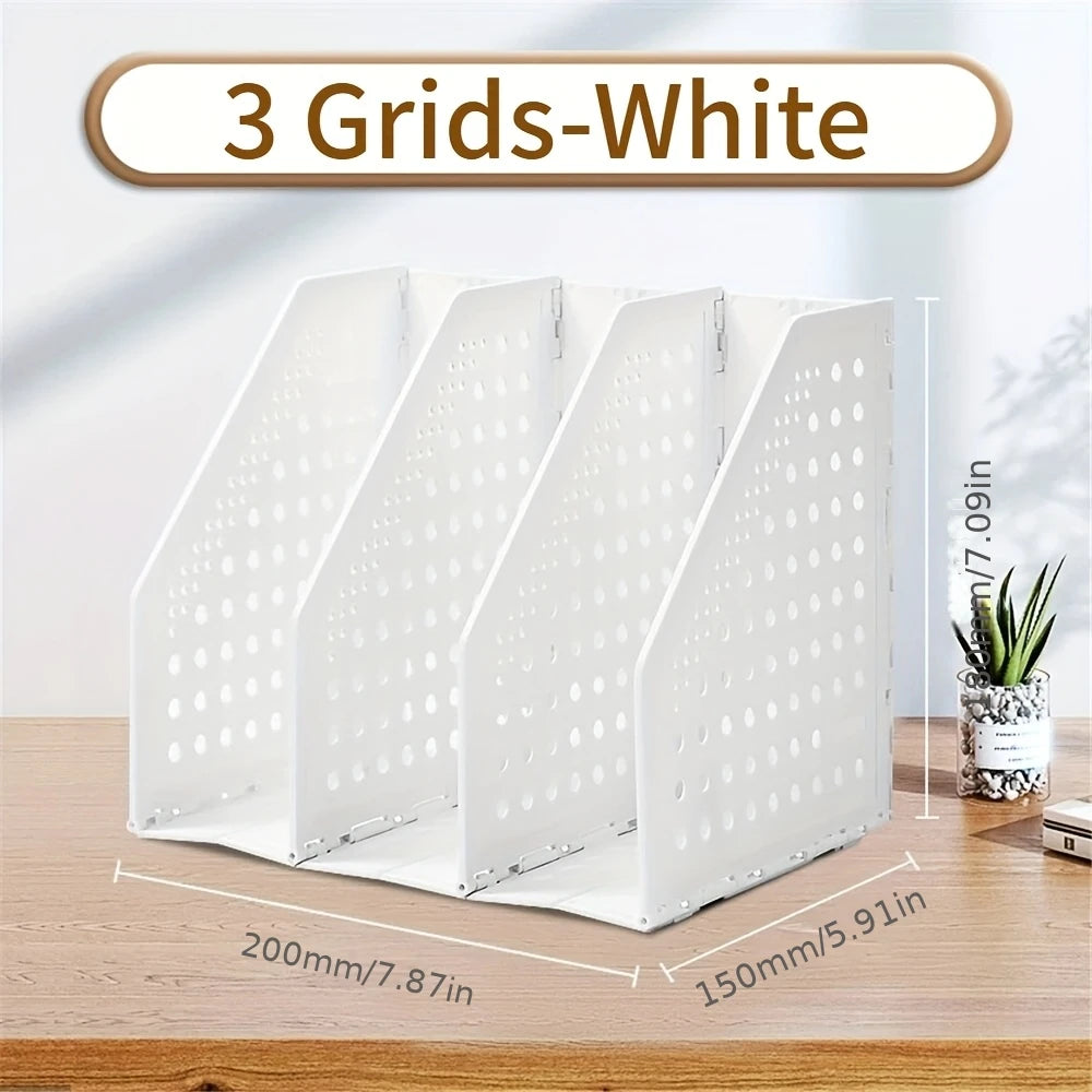 1Pc Deli 3/4 Grids Retractable File Holder Desktop Bookends Desk Organizer Magazine File Organizer Creative DIY Book Organizer