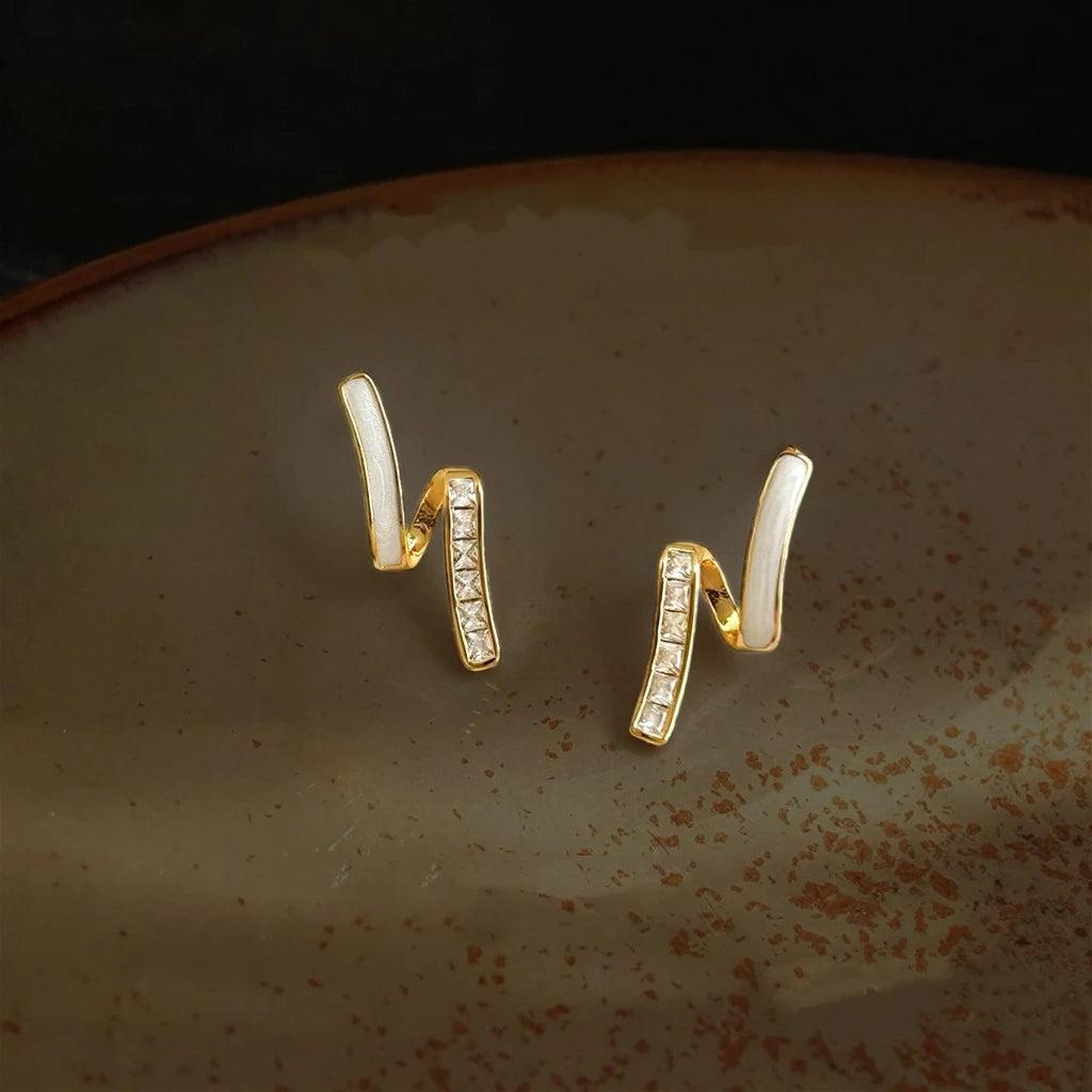 14K Gold Plated Copper Twisted Drop Earrings with Enamel and Princess Cut Cubic Zirconia, Fashion Jewelry for Women