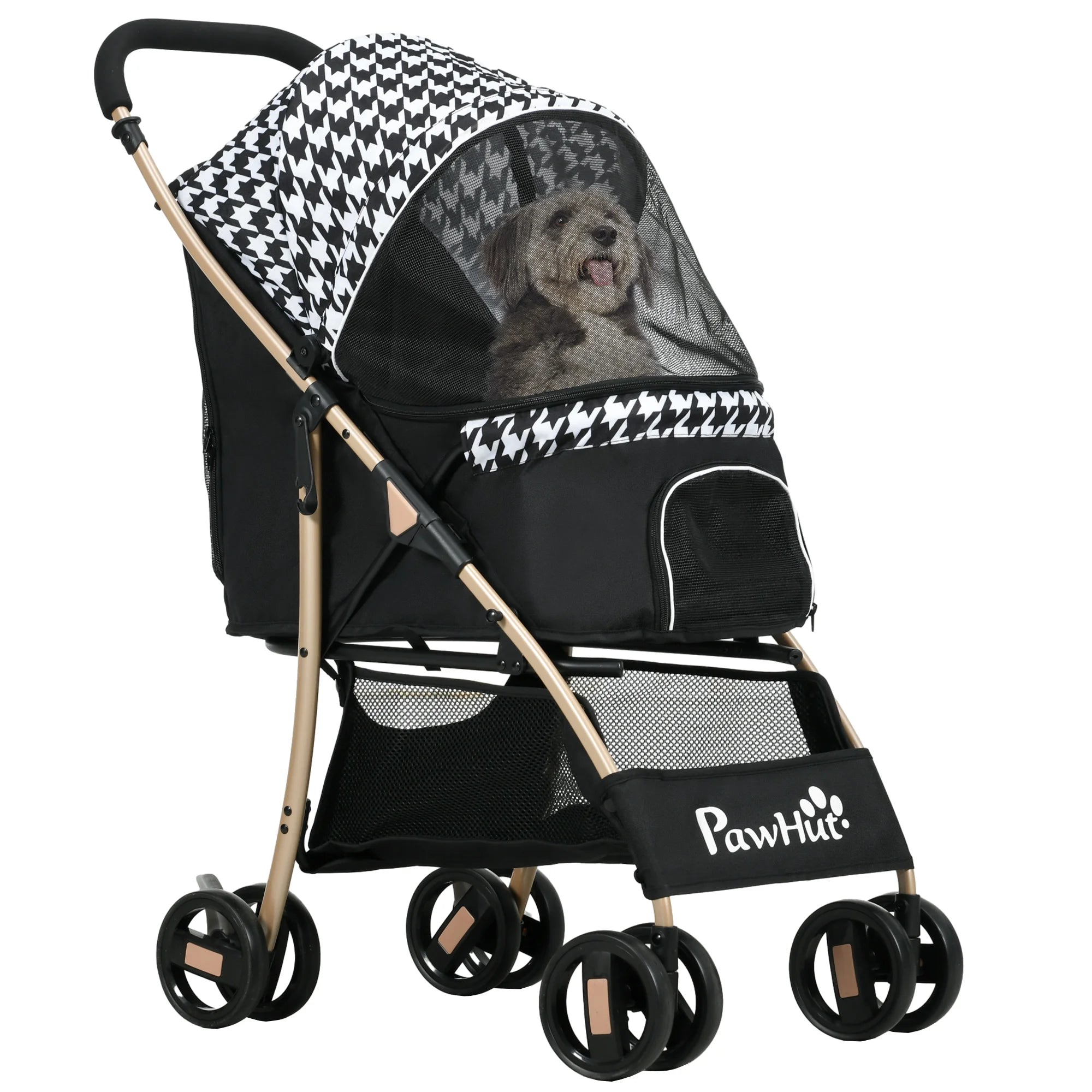 Pawhut Pet Cart with 2 Doors Mesh Window Storage Basket Safety Rope 80X44.5X97 cm Black