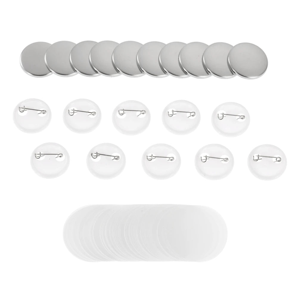 500Pcs Round Button Badge Parts Material 25mm 37mm 44mm 58mm DIY Badge Supplies Aluminum Top Plastic Clip Bottom & Plastic Film