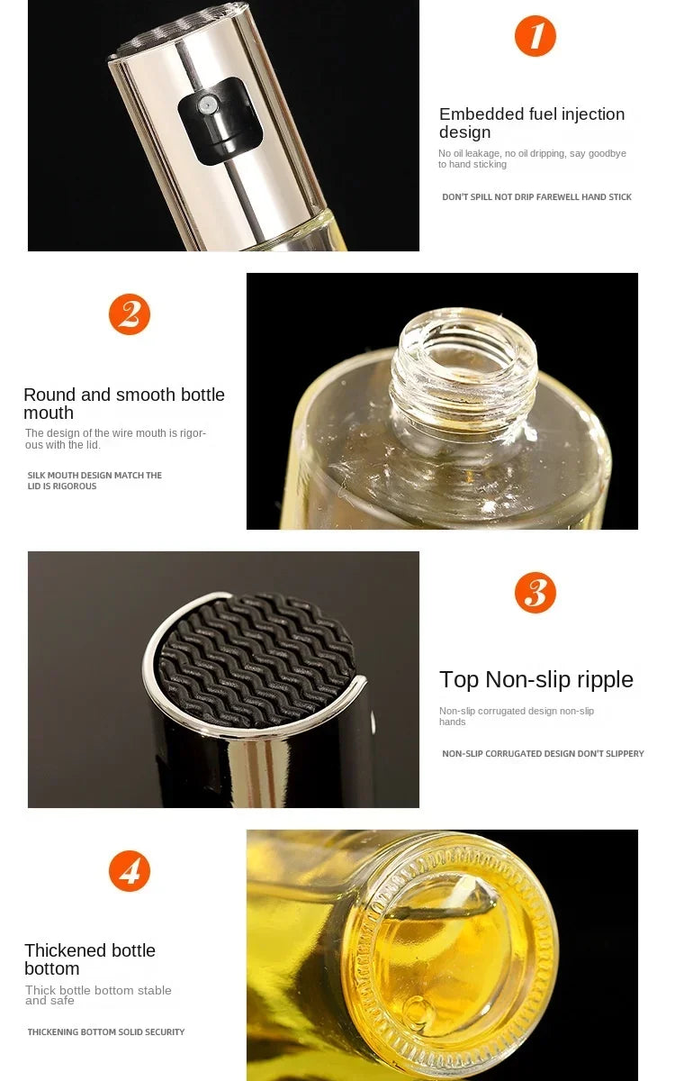 New Stainless Steel Oil Dispenser Glass Silicone Wrap Grill BBQ Sprayer Pot Gravy Boats Tools for Cooking Olive Oil Spray Bottle
