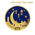 Blue Gold Eid Mubarak Ramadan Moon Festival Muslim Party Disposable Tableware Cups Plates Napkins Baby Shower Party Decorations