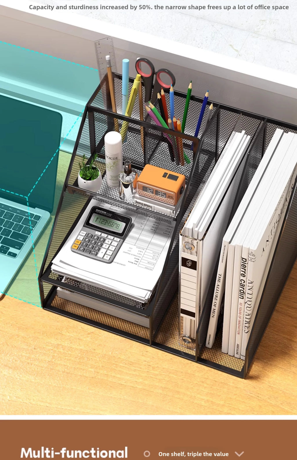 Office Desk Accessories, Desk Organizer, 4-Tier Office Supplies with File Holder, Integrated Design without Installation.