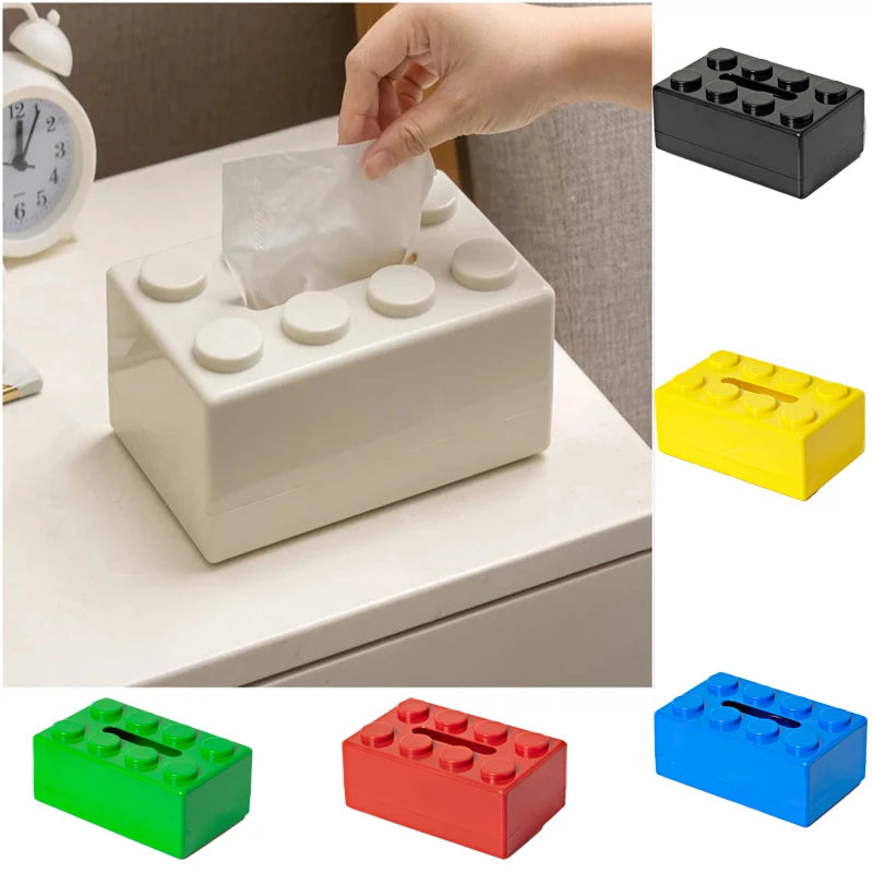 Building Blocks Tissue Box Punch-free Wall-mounted Creative Tissue Box With Spring Home Office Bathroom Waterproof Tissue Box