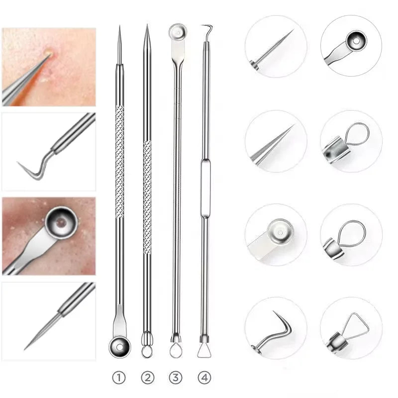 4pcs/8pcs /set Facial Pore Cleaner Spoon Blackhead Comedone Acne Pimple Blackhead Remover Tool Needles For Face Skin Care Tool