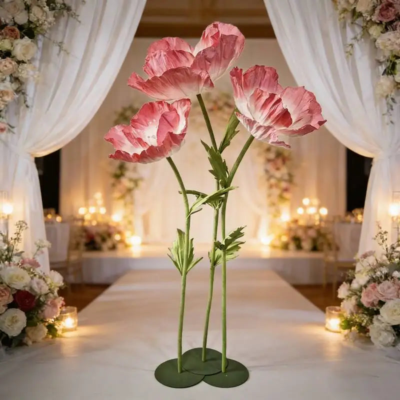 Wedding Props Artificial Giant Poppy Paper Flower Wedding Road Guide Floral Birthday Party Backdrop Decor Stage Window Display