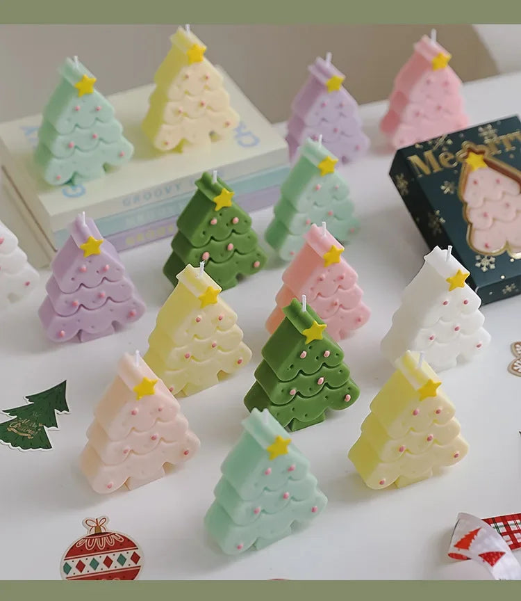 Christmas Scented Candle with Box Mini Christmas Tree Shape Fragrance Candle Home Decor Candle Gift for Friends Women Souvenir