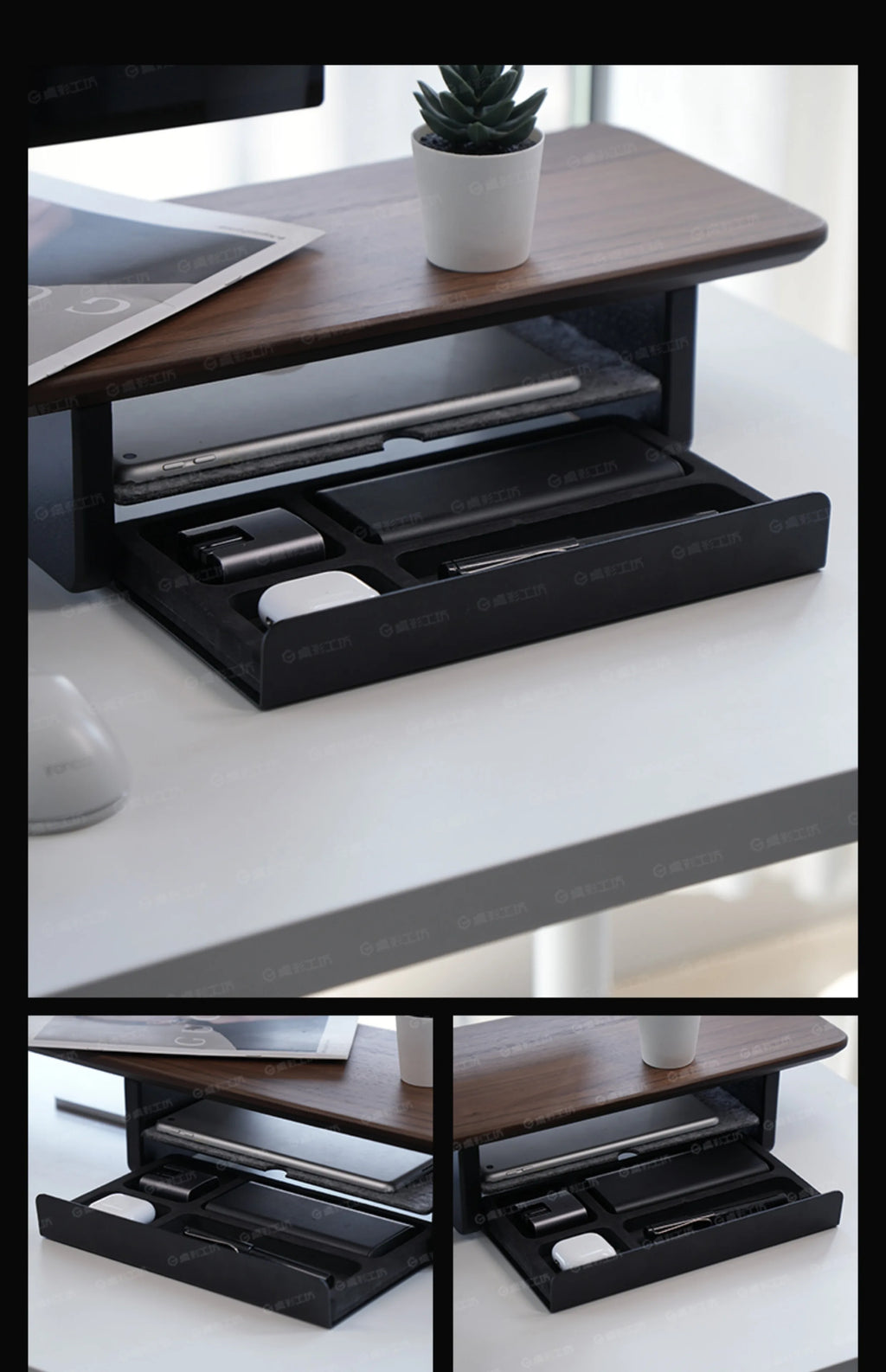 Monitor Stand Riser Storage Drawers Office Desk Organizer Computer Storage Shelf Ergonomic Desk Accessory for Home Office Setup