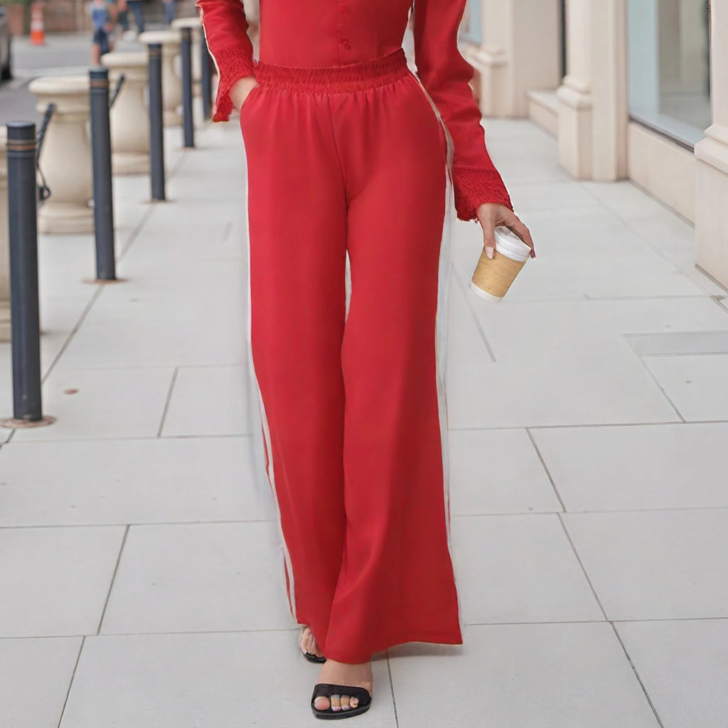Women Spring Auutmn Striped Track Pants Elastic Waist Straight Leg Sweatpants Joggers Wide Leg Pants with Pockets Sweatpants