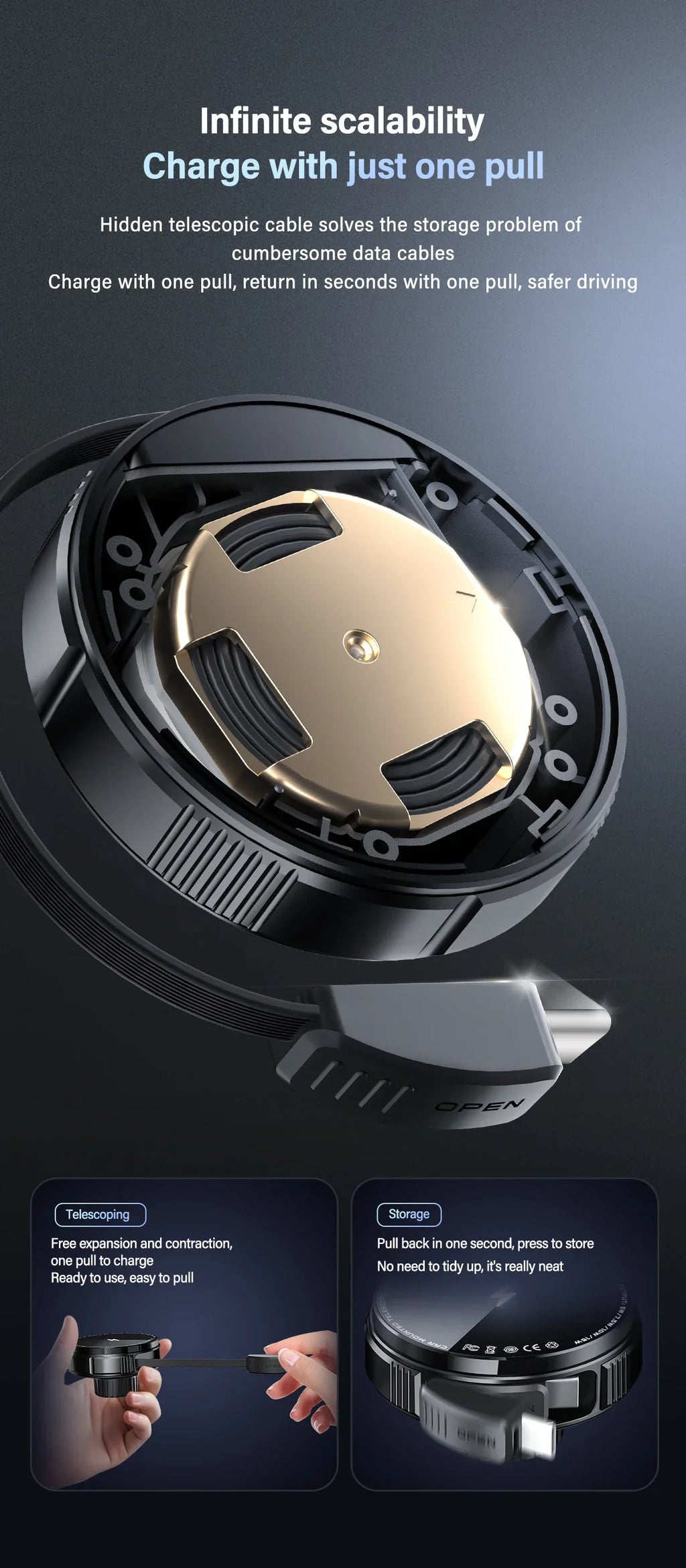 N52 Magnetic Car Wireless Charger Retractable USB C Cable Phone Cooling Holder For Magsafe iPhone 16 15 14 Pro Max Fast Charging