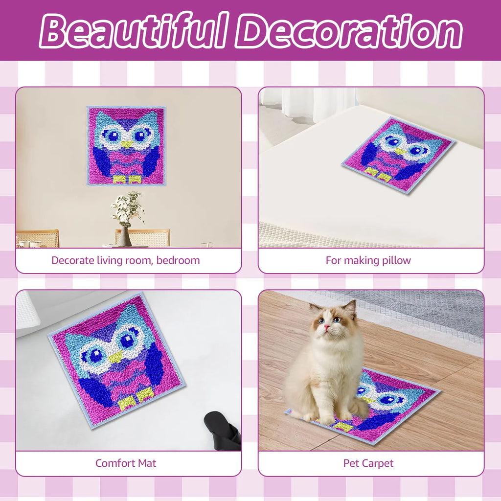 DIY Carpet Embroidery Set with Printed Pattern Cartoon Latch Hook Rug Kits for Adults Beginners Kids Crochet Needlework Crafts
