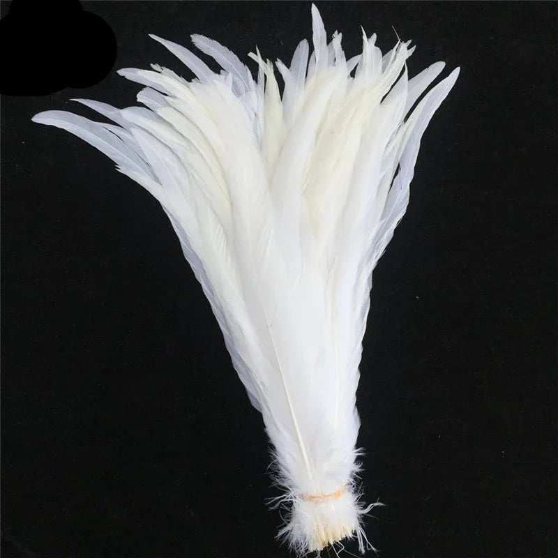 Top Quality 50 Pcs Pure White Rooster Tail Feather 30-35cm 12-14inch Natural Feathers Wedding Decoration clothing accessories